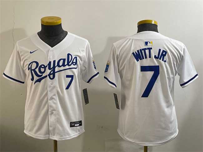 Youth Kansas City Royals #7 Bobby Witt Jr. White 2024 Home Limited Stitched Jersey